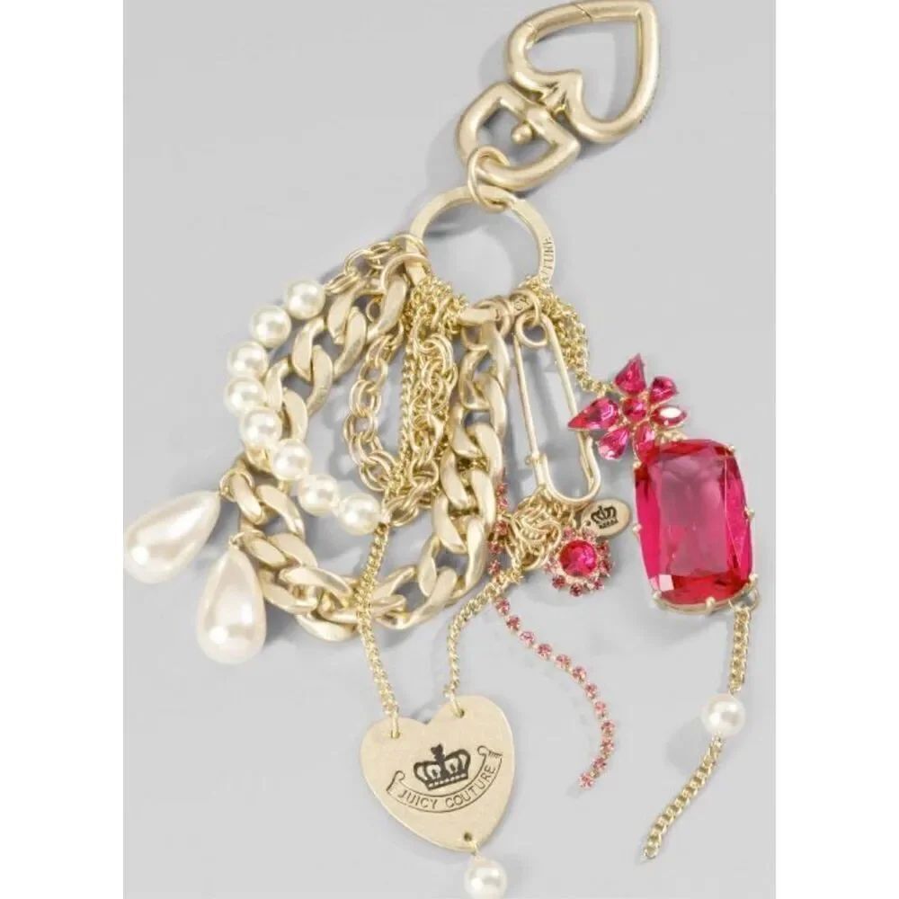 Juicy couture royal elegent pearl gem brooch pin bag charm /fob keychain